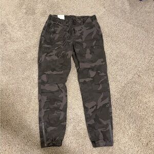 Grace and Lace Sueded Twill Joggers in Dark Gray Camo NWT